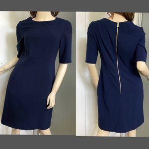 exc Vince Camuto Gold back zip Pockets sheath dress comfy stretch 3/4 sleeves